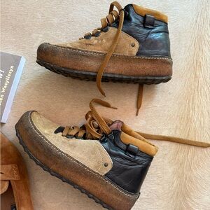 Free People Tan and Black Lace Up Boots